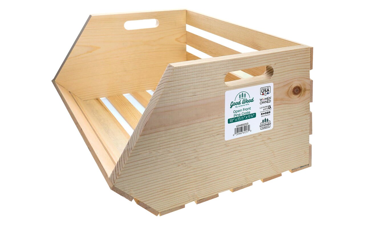 Good Wood by Leisure Arts Wooden Open Front Crate wood crate